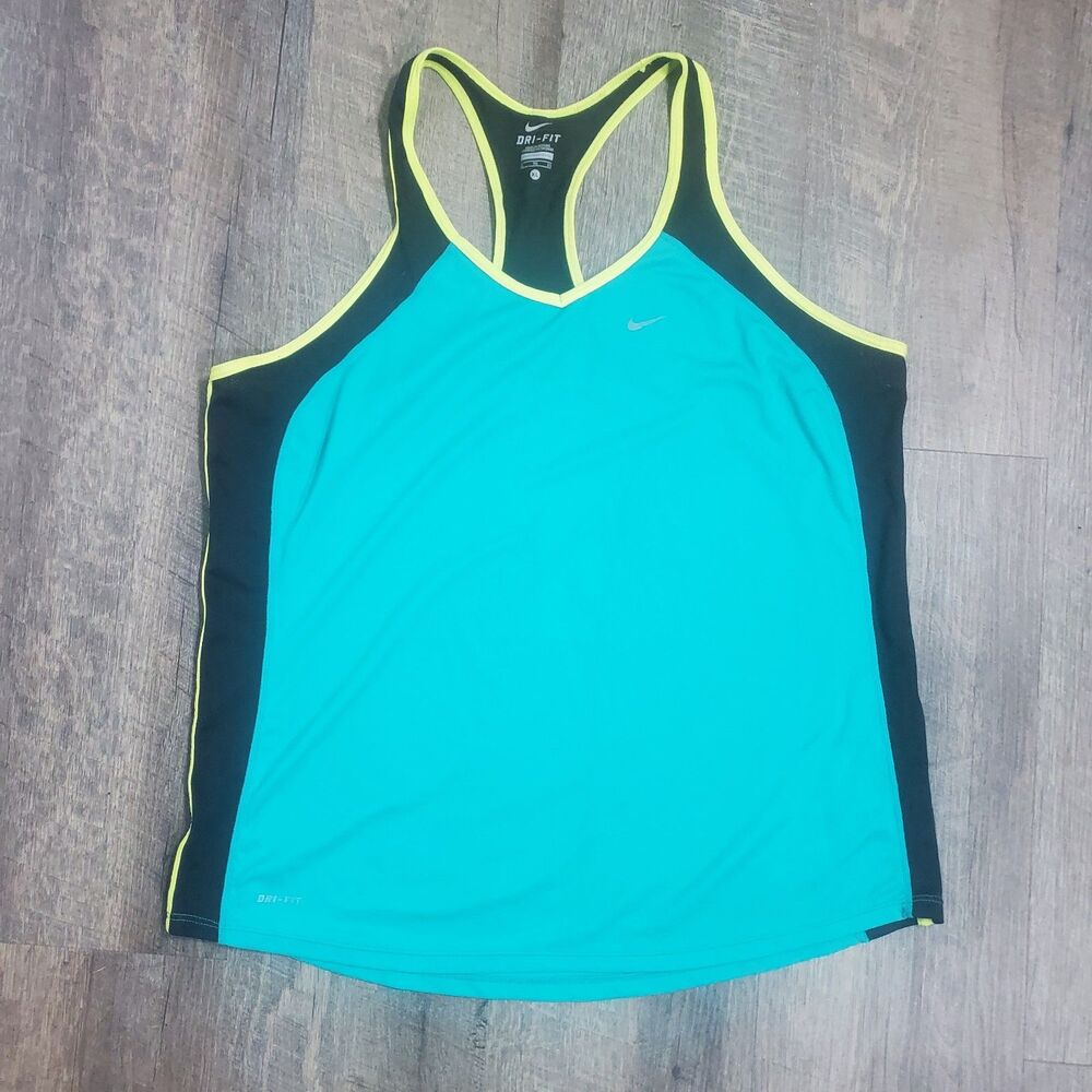 Nike Dri-FIT Women's Racerback Tank Top Size XL Green Black Neon Yellow Athletic